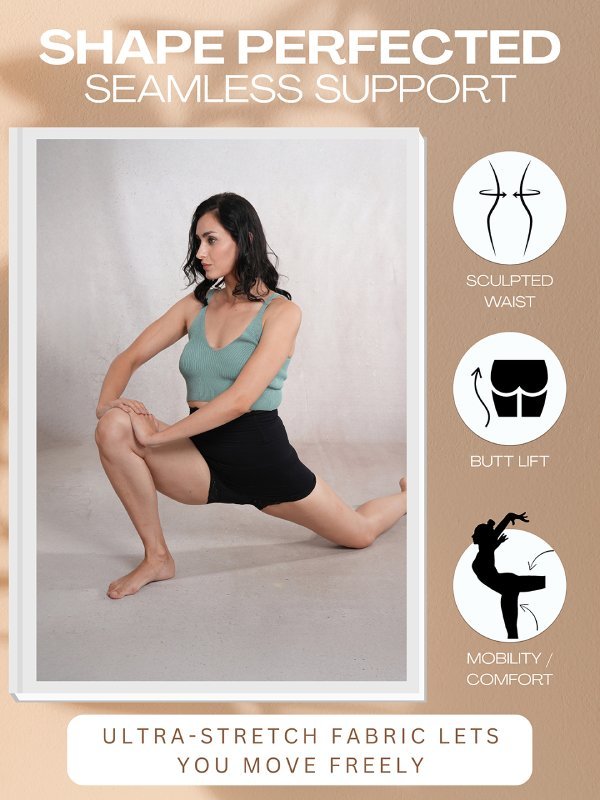 CrossKulture - LaceContour High Waist Tummy Control ShapeToner Shorts stretching image
