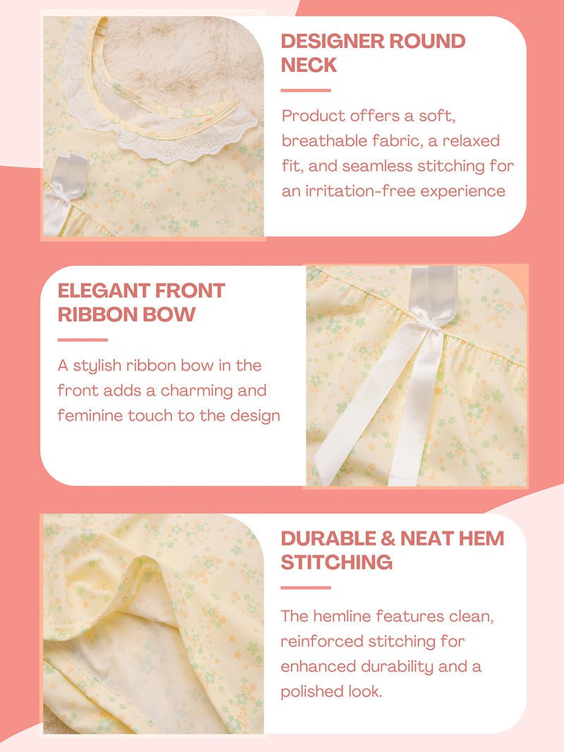 Crosskulture - PetalPause Floral Printed Night Gown Yellow infographic image showing features