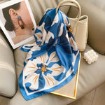 BloomEssence Small Square Satin Scarf Blue