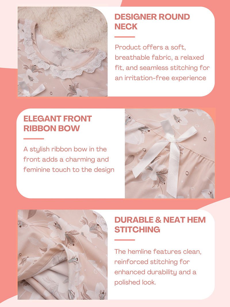 Crosskulture - PeonyPeace Floral Printed Night Gown Peach infographic image