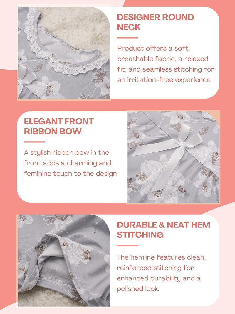 CrossKulture - DaisyDreams Floral Printed Night Gown Grey infographic image