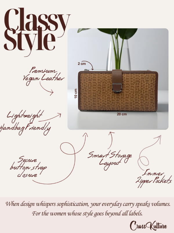 CrossKulture - EtherealCarry lightweight long wallet infographic image showing features