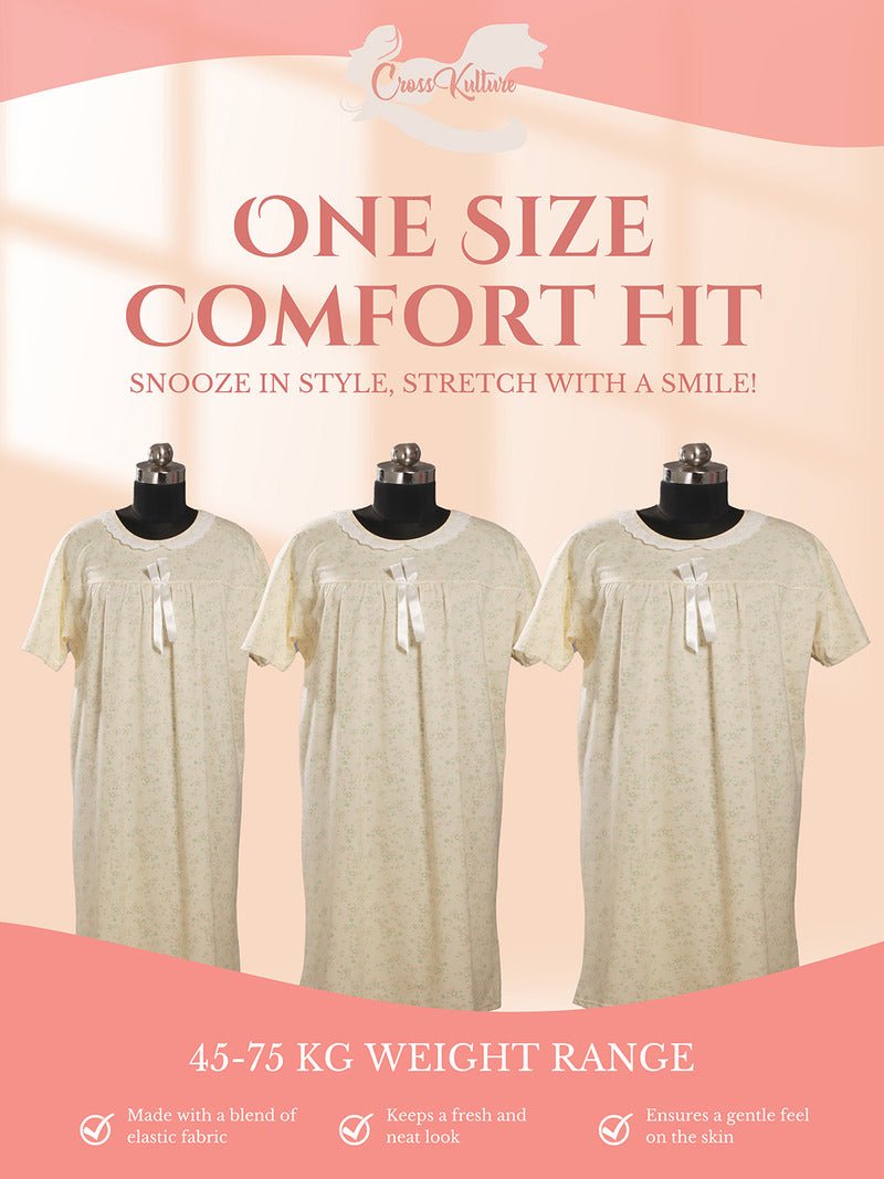 Crosskulture - PetalPause Floral Printed Night Gown Yellow infographic image showing features