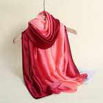 CrossKulture - RubyOmbre satin long scarf with folded style view in hanger