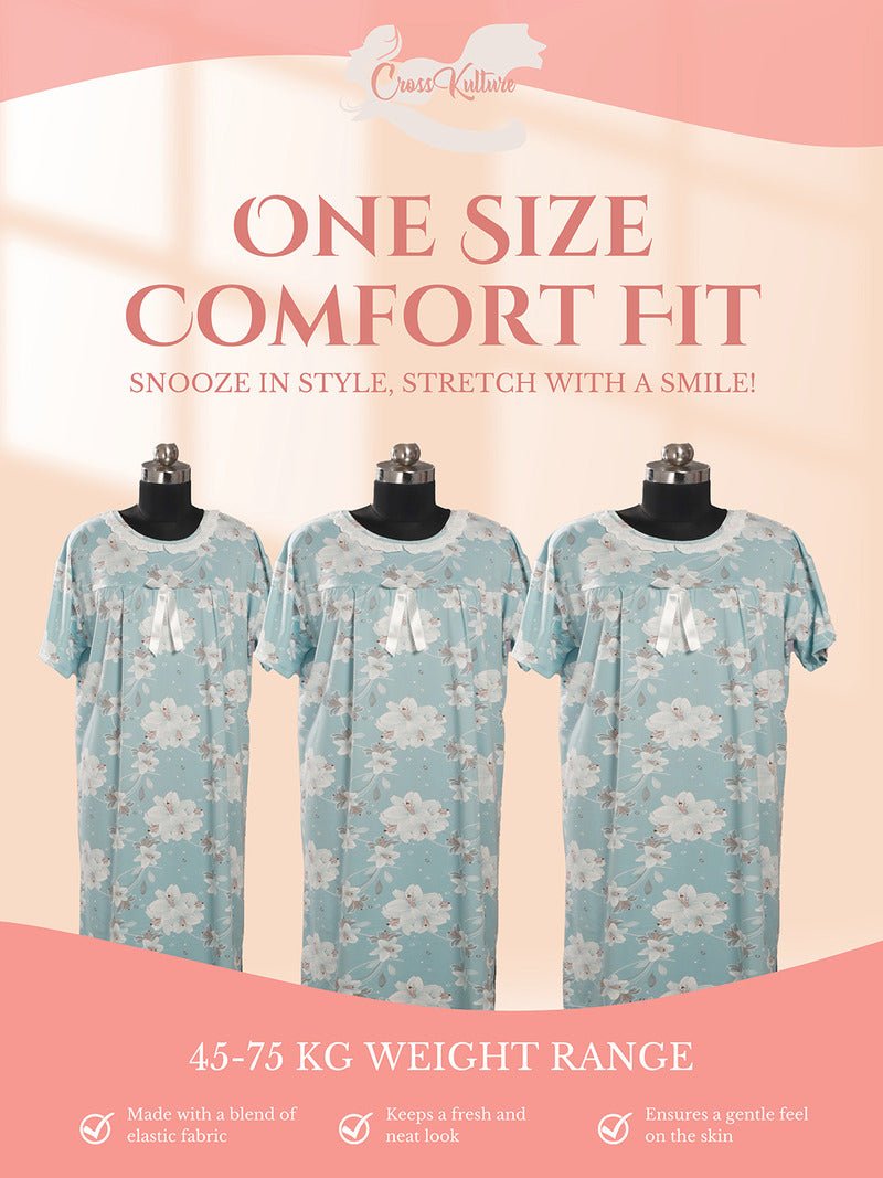 Crosskulture - LilyLullaby Floral Printed Night Gown Teal infographic image