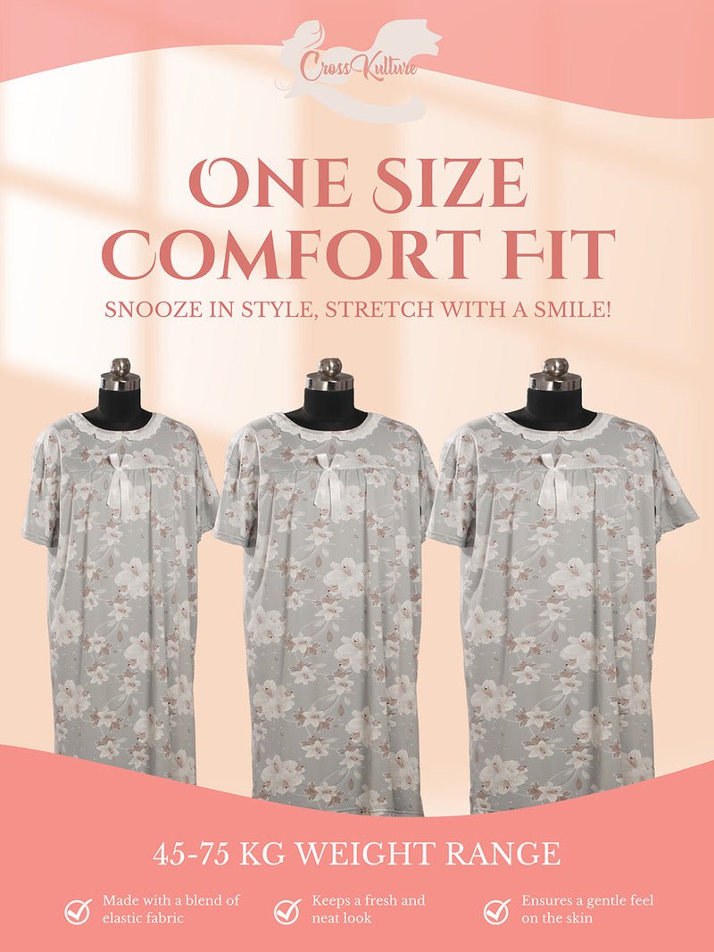 CrossKulture - DaisyDreams Floral Printed Night Gown Grey infographic image