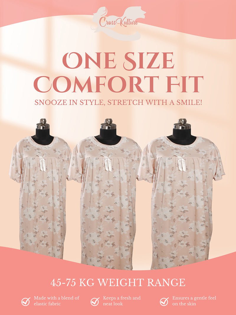 Crosskulture - PeonyPeace Floral Printed Night Gown Peach infographic image