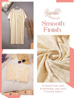 Crosskulture - PetalPause Floral Printed Night Gown Yellow infographic image showing features