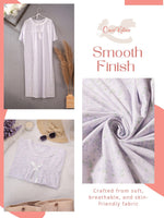 Crosskulture - CamelliaCalm Floral Printed Night Gown Mauve infographic image showing features