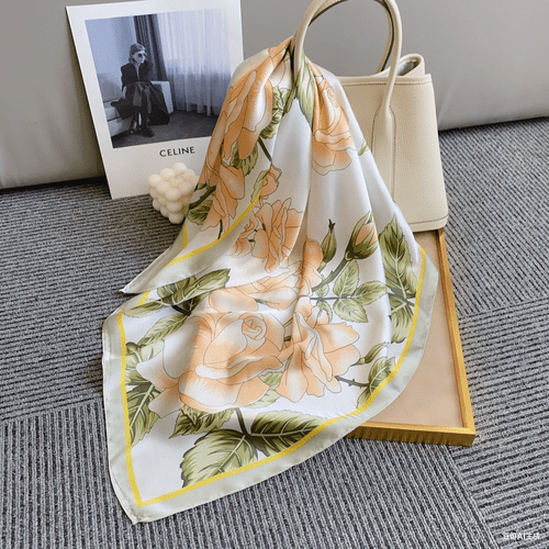 CrossKulture - SunshineFlow Small Square Satin Scarf Green placed on bag view