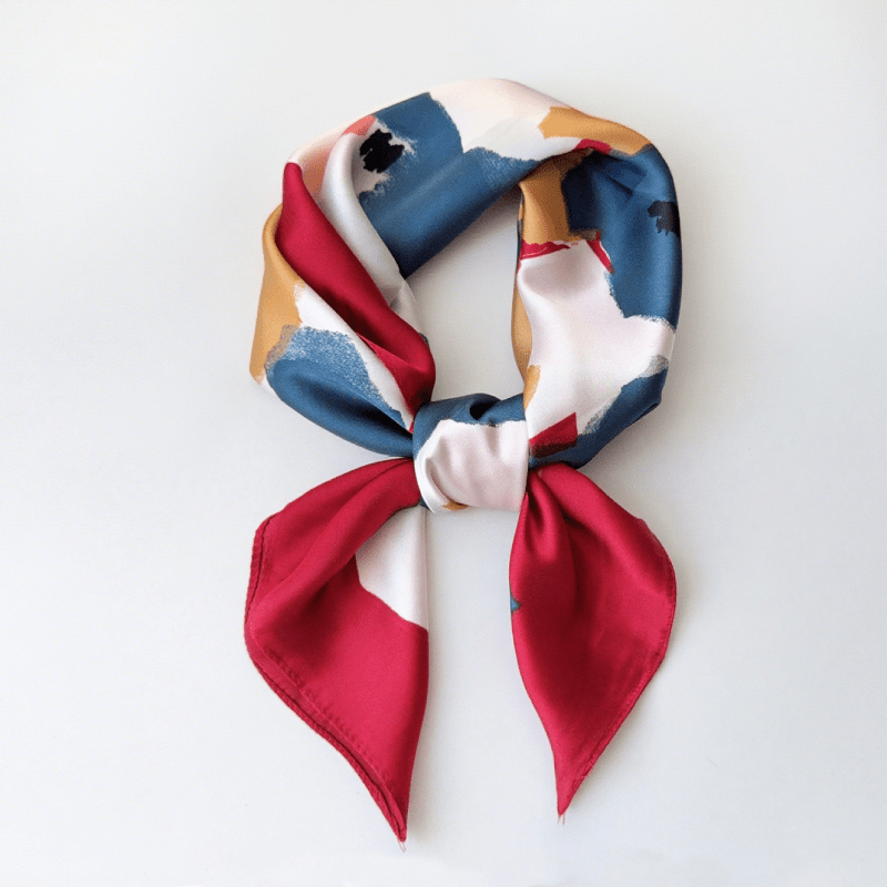 CrossKulture - VibrantBloom short satin scarf front knot view