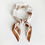 CrossKulture - MochaSpring short satin scarf front knot view