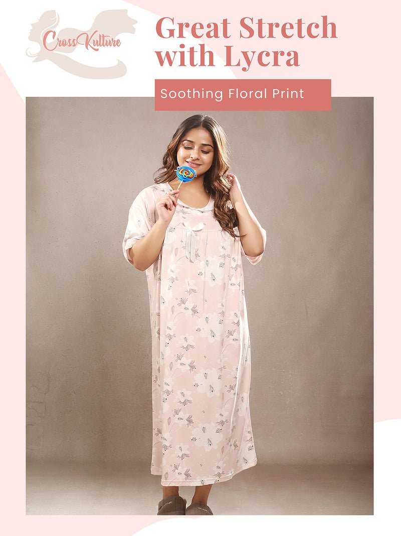 Crosskulture - PeonyPeace Floral Printed Night Gown Peach infographic image