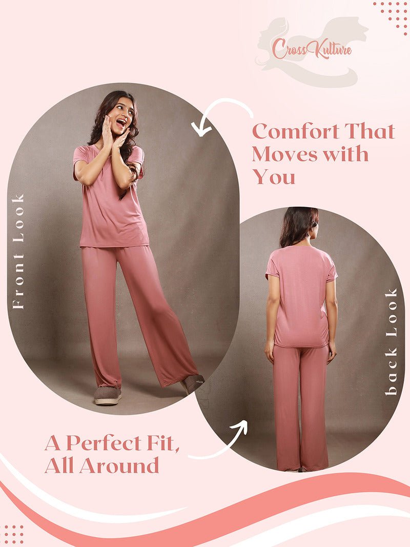 CrossKulture - LoungeLove Loungewear Set Pink front and back view