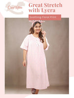 Crosskulture - TulipTranquil Floral Printed Night Gown Pink infographic image showing features