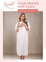 Crosskulture - CamelliaCalm Floral Printed Night Gown Mauve infographic image showing features