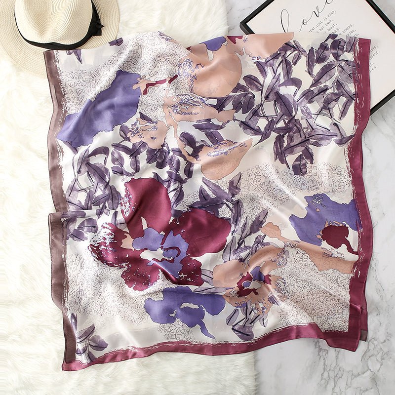 CrossKulture - WineFlora Long Satin Scarf Purple front full view