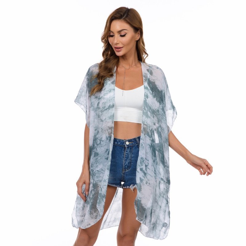 CrossKulture - OceanBreeze Kimono Shrug TieDye Print Blue front view