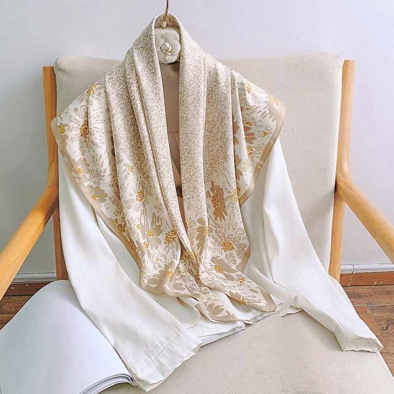 BloomingBorder Satin Twill Scarf Square Beige