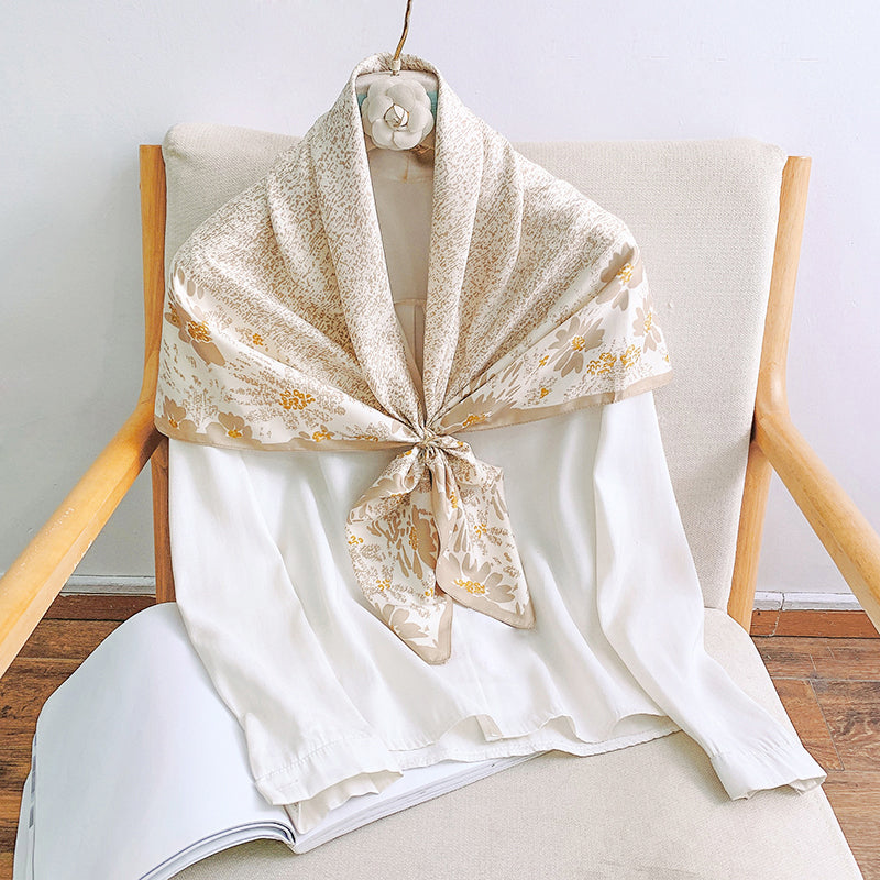 BloomingBorder Satin Twill Scarf Square Beige