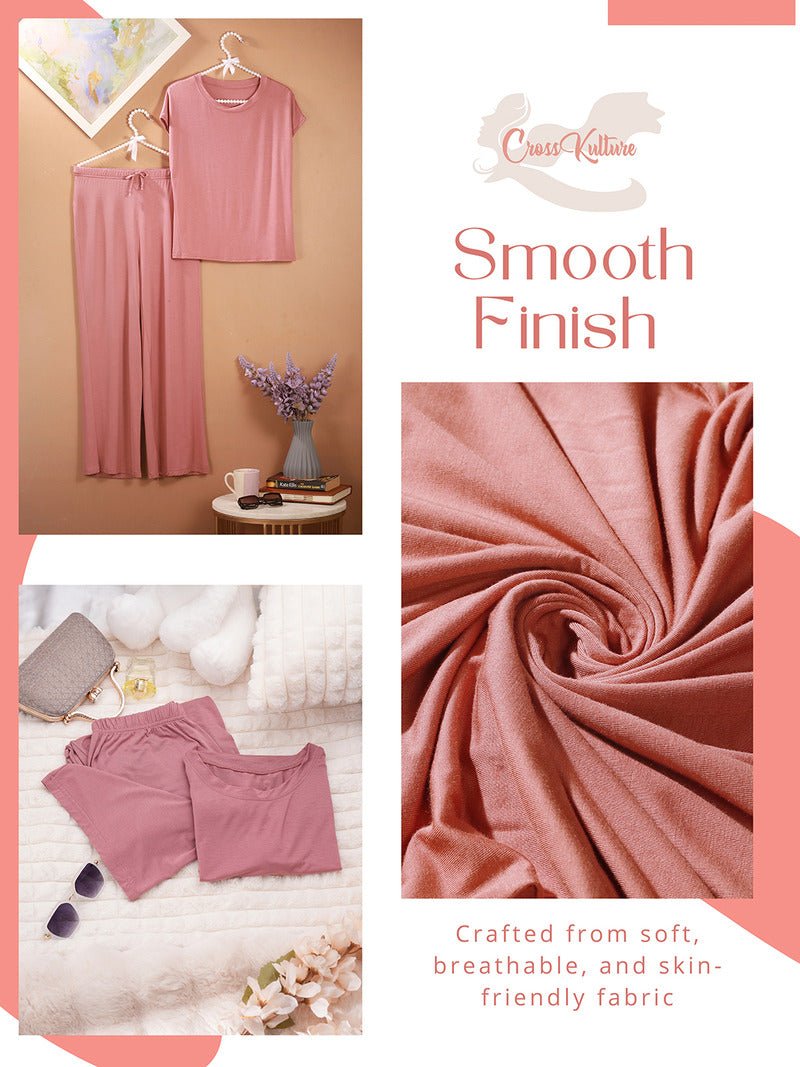 CrossKulture - LoungeLove Loungewear Set Pink fabric detailing view