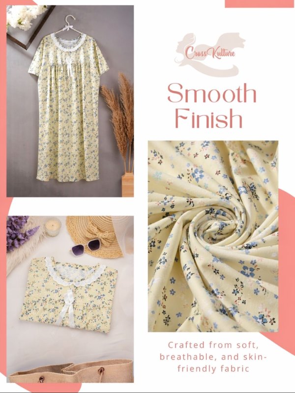 BlossomCalm Floral Printed Night Gown Beige