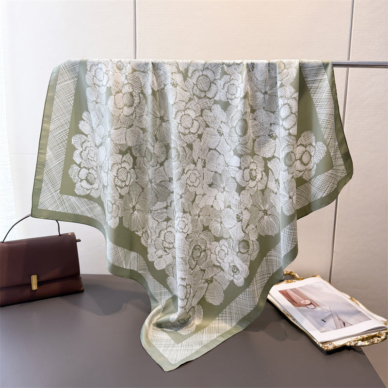 HazyBloom Satin Twill Scarf Square Green
