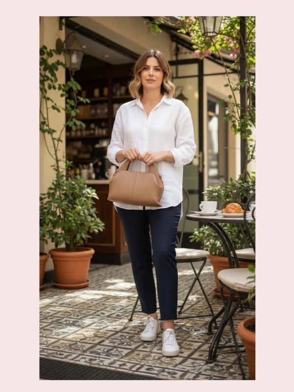 CrossKulture - BlissAura brown lightweight handbag carried by female model