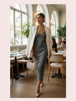 CrossKulture - BlissCalm grey lightweight handbag carried by female model