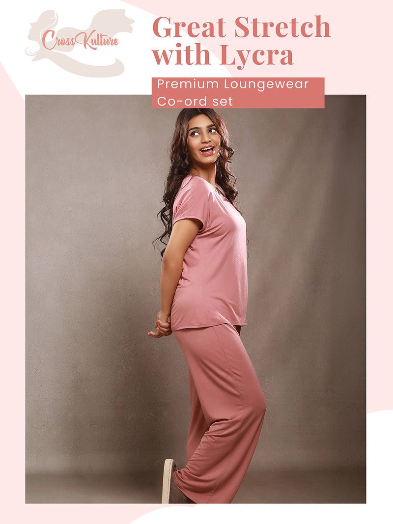 CrossKulture - LoungeLove Loungewear Set Pink front infographic image