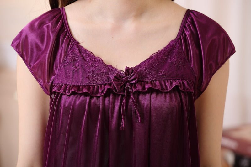 CrossKulture - SlumberRadiance Satin Nightwear Wine neck detailing model view