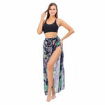 CrossKulture - TropicalFlora Sarong Skirt Floral Print Blue front model slit showing view