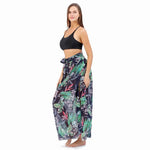 CrossKulture - TropicalFlora Sarong Skirt Floral Print Blue side model slit showing view
