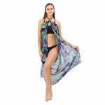 CrossKulture - TropicalFlora Sarong Skirt Floral Print Blue front model slit showing view