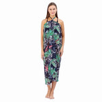CrossKulture - TropicalFlora Sarong Skirt Floral Print Blue front model slit showing view