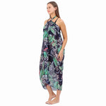 CrossKulture - TropicalFlora Sarong Skirt Floral Print Blue side model slit showing view