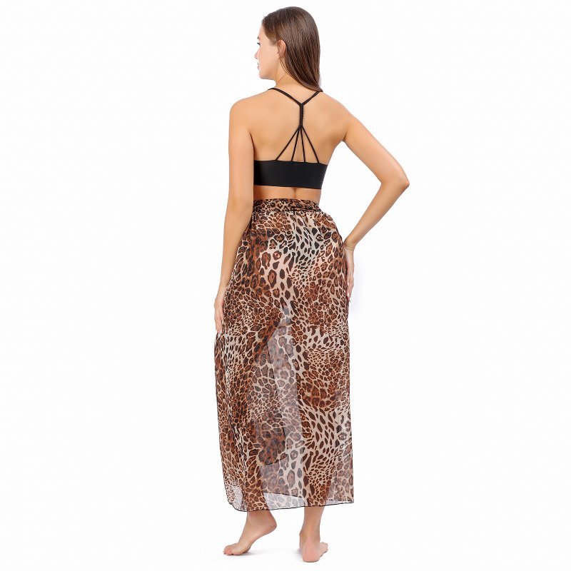 CrossKulture - SunsetTide Sarong Skirt Animal Print Brown back model view