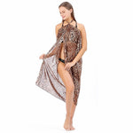 CrossKulture - SunsetTide Sarong Skirt Animal Print Brown front model slit showing view