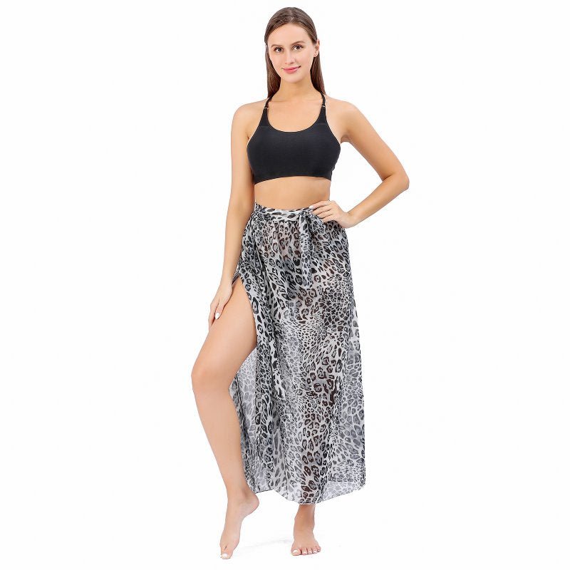 CrossKulture - OceanWaves Sarong Skirt Animal Print Blue front slit showing model view
