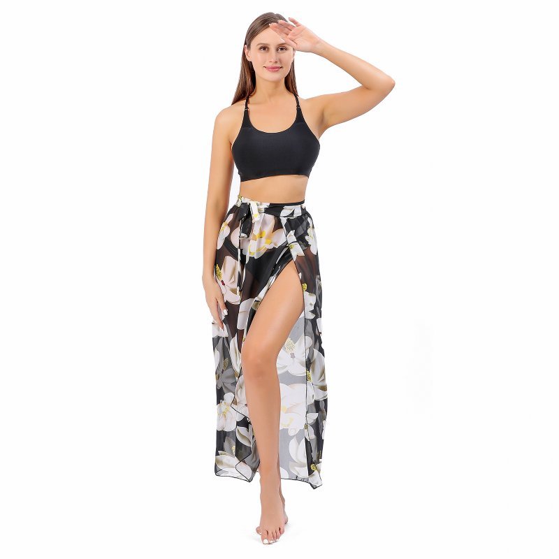 CrossKulture - SeasideBloom Sarong Skirt Floral Print Blue front model view