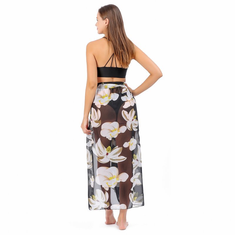 CrossKulture - SeasideBloom Sarong Skirt Floral Print Blue back model view
