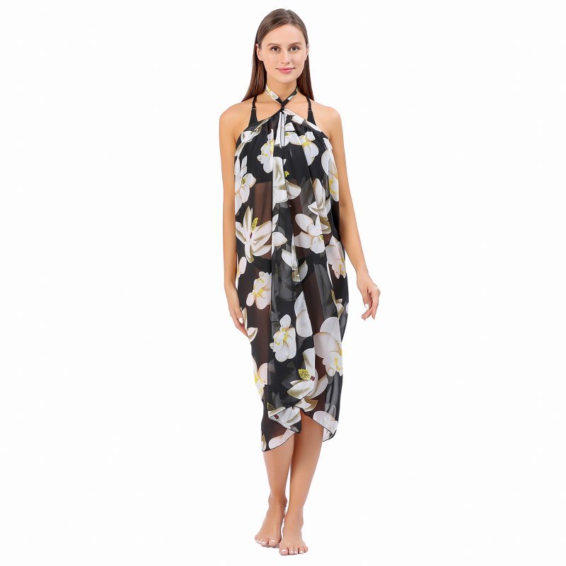 CrossKulture - SeasideBloom Sarong Skirt Floral Print Blue front model view
