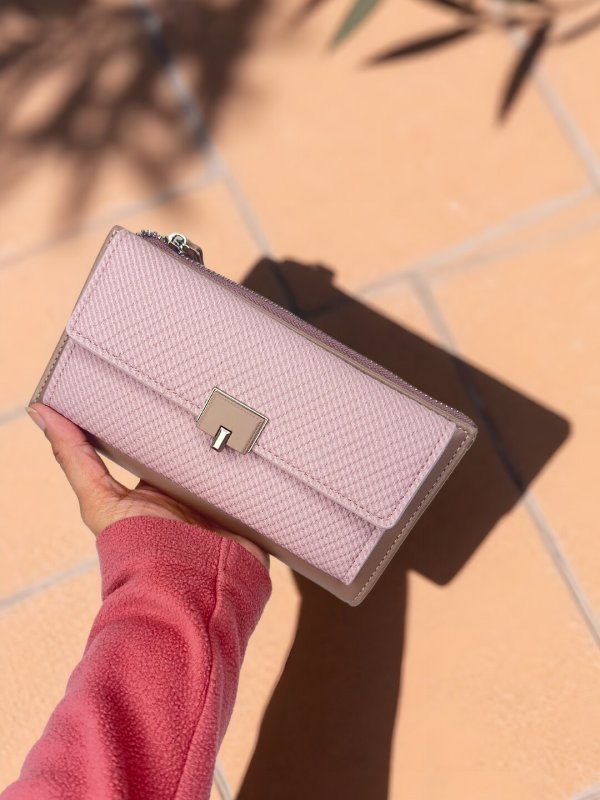 CrossKulture -PrettyCarry lightweight long wallet front view in model hand