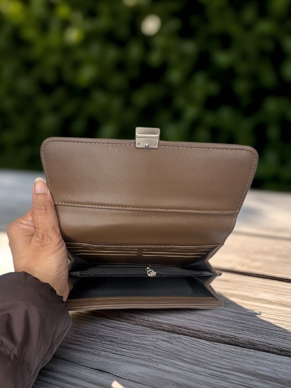 CrossKulture - NobleCarry lightweight long wallet inner view showing zip compartment and storage pockets