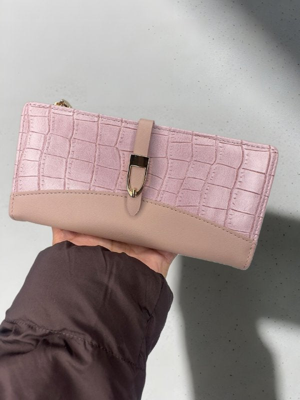 CrossKulture - LuxeCarry lightweight long wallet front view in model hand