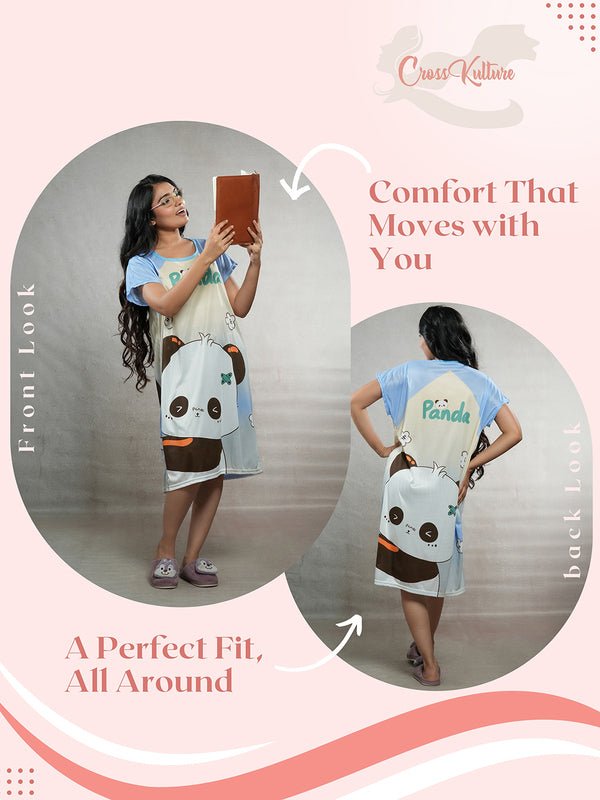 CrossKulture - SleepyPaws Printed Long Tees nightdress infographic front and back view
