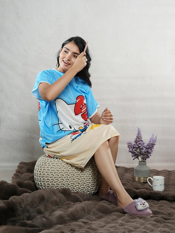 CrossKulture - HelloKitty Printed Long Tees nightdress sitting view