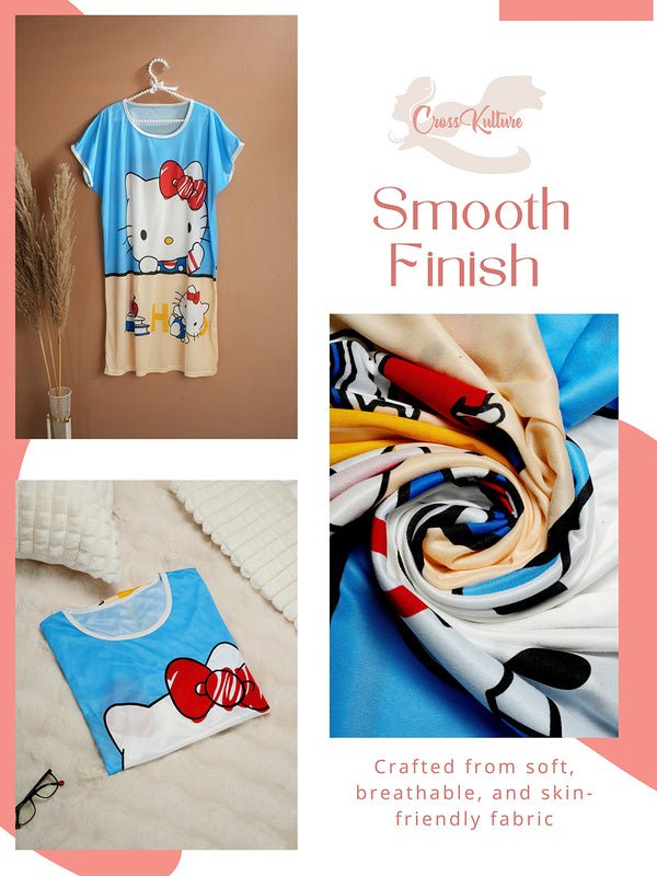 CrossKulture - HelloKitty Printed Long Tees nightdress fabric detailing image