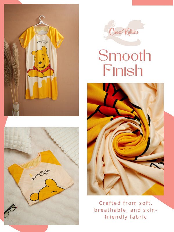 CrossKulture - CuteCuddles Printed Long Tees nightdress fabric detailing image