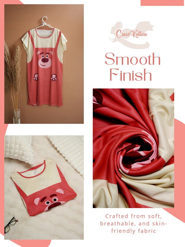 CrossKulture - LazyRoar Printed Long Tees nightdress fabric detailing image